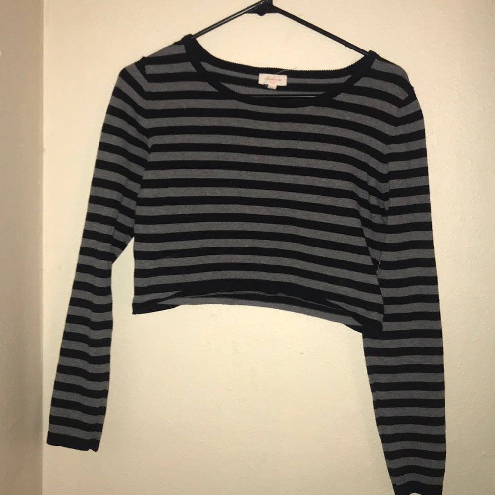 Black and Grey Striped Crop Top